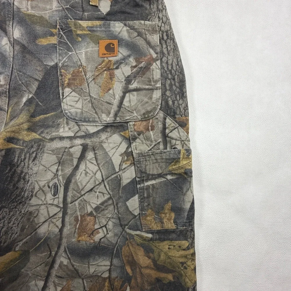 Carhartt Mens Realtree Hardwoods Camo Work Pants Straight Leg 36x30 Brown Grey